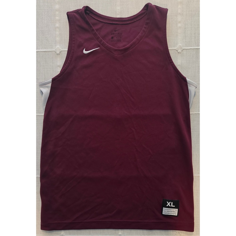 Nike Kids Dri-FIT Basketball Tank Top Maroon Burgundy White XL Jersey
